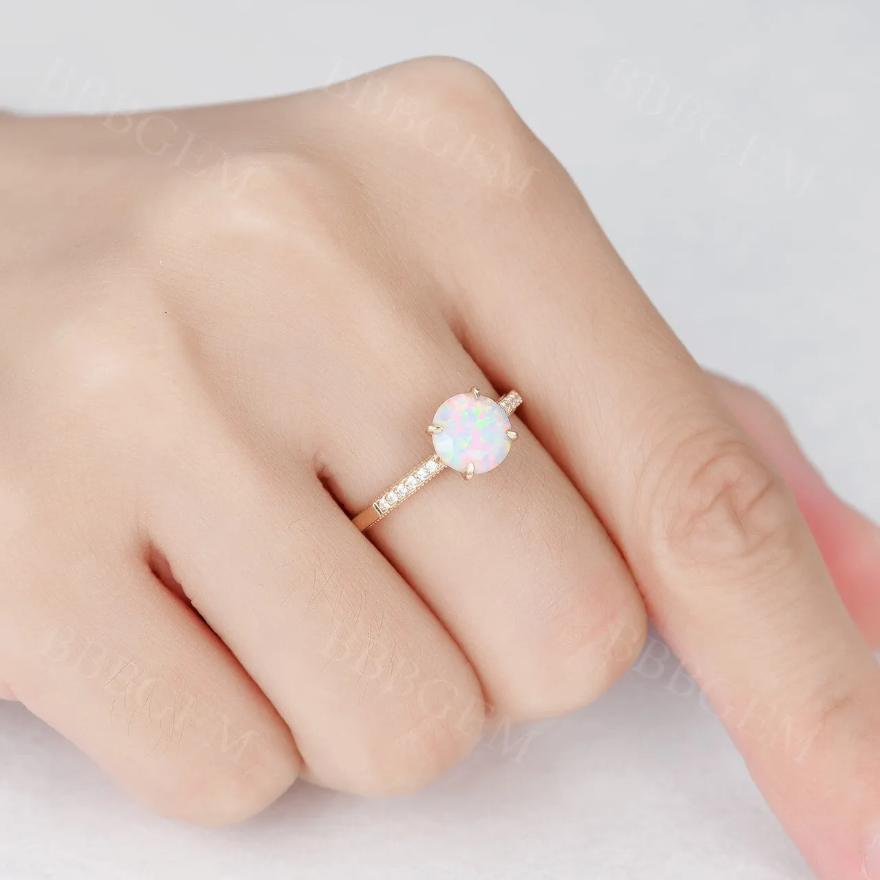 Female Opal Solitaire Engagement Ring Rose Gold