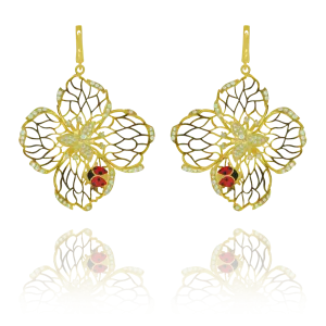 Filigree Flower Earrings with Ladybug