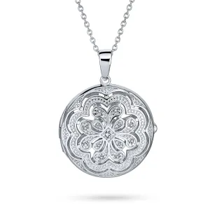 Filigree Star Flower Aromatherapy Locket Necklace Sterling Silver Keepsake