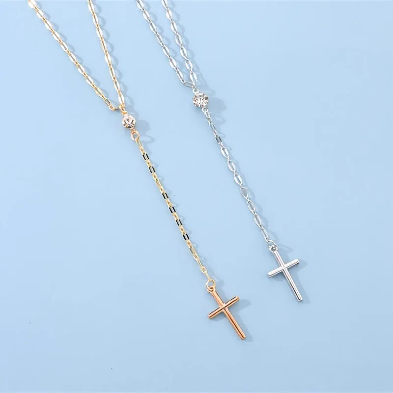 Fine Golden Silvery Cross Pendant Men's Necklace Lucky Jewelry