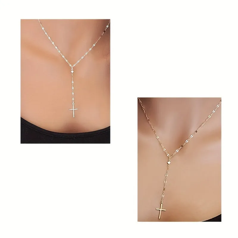 Fine Golden Silvery Cross Pendant Men's Necklace Lucky Jewelry
