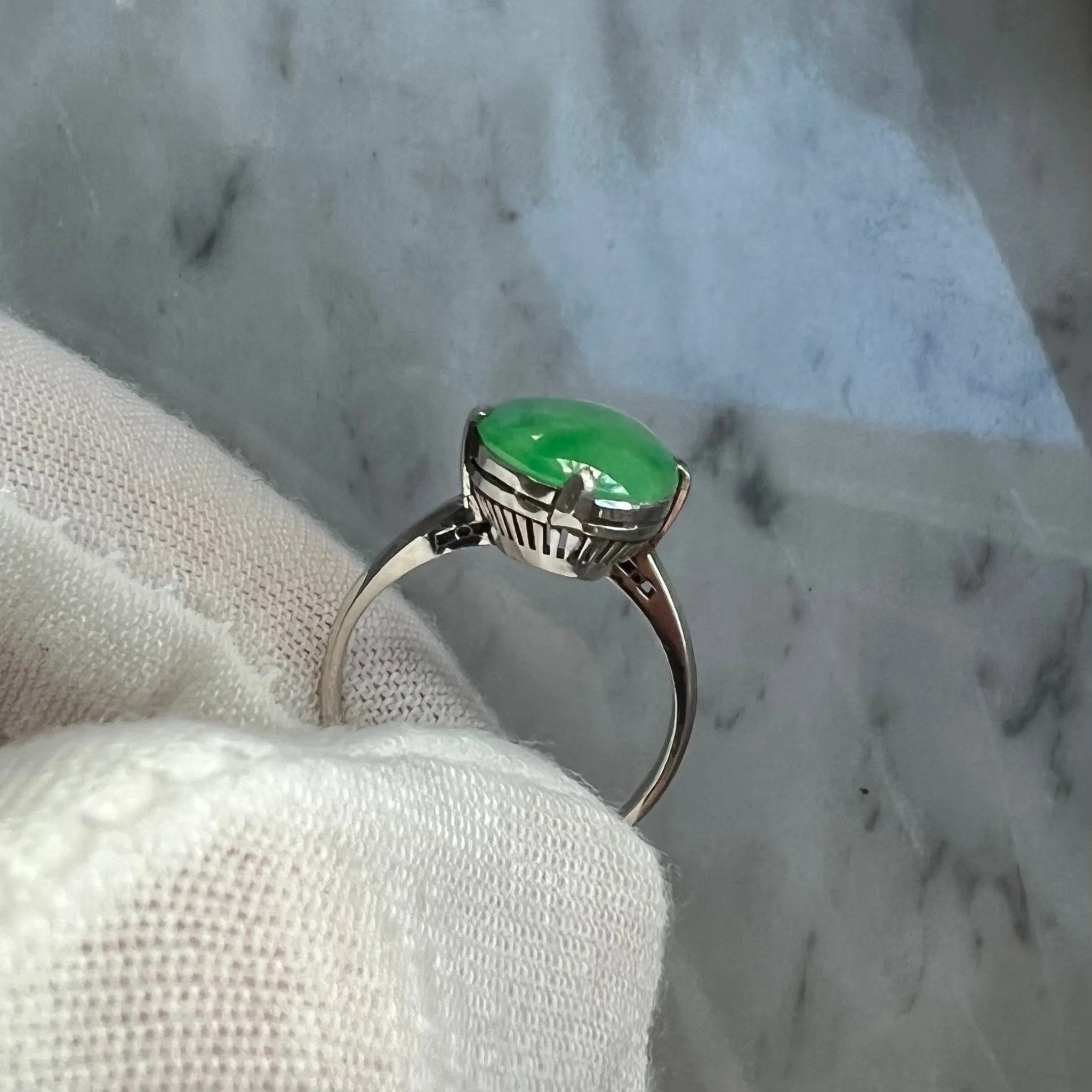 Fine Vintage 1960’s Platinum Natural 4.75 Carats Green Jadeite Solitaire Ring