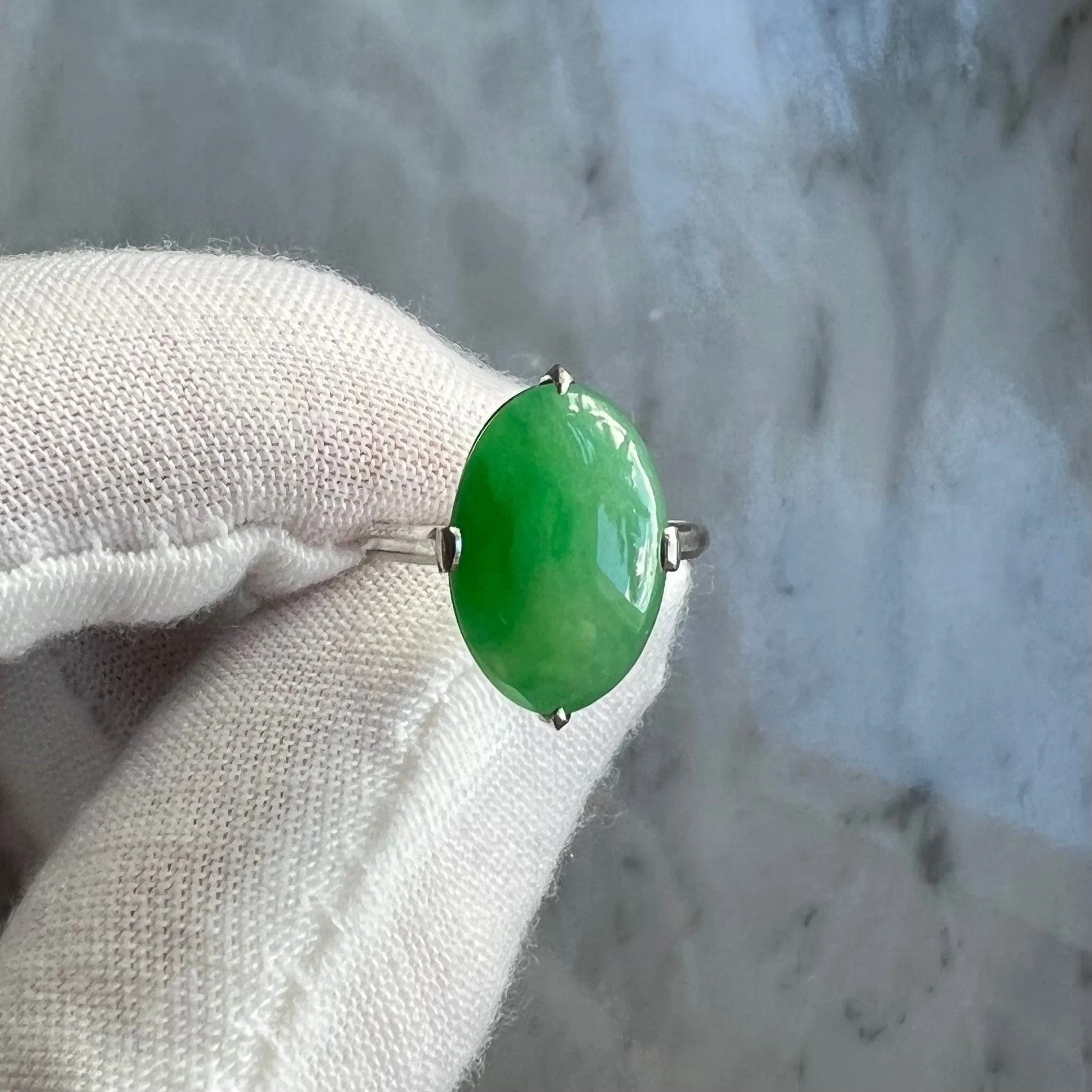 Fine Vintage 1960’s Platinum Natural 4.75 Carats Green Jadeite Solitaire Ring