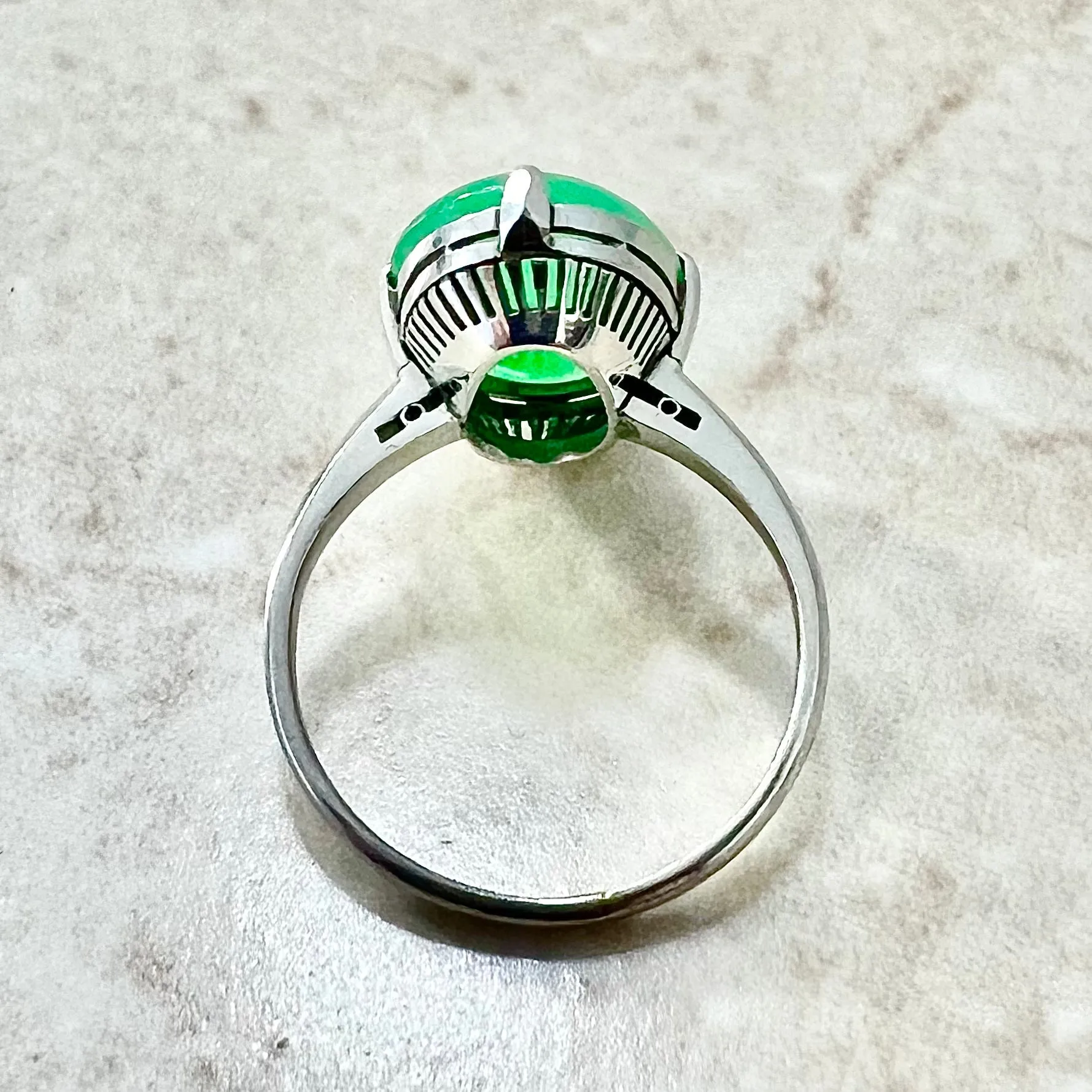 Fine Vintage 1960’s Platinum Natural 4.75 Carats Green Jadeite Solitaire Ring