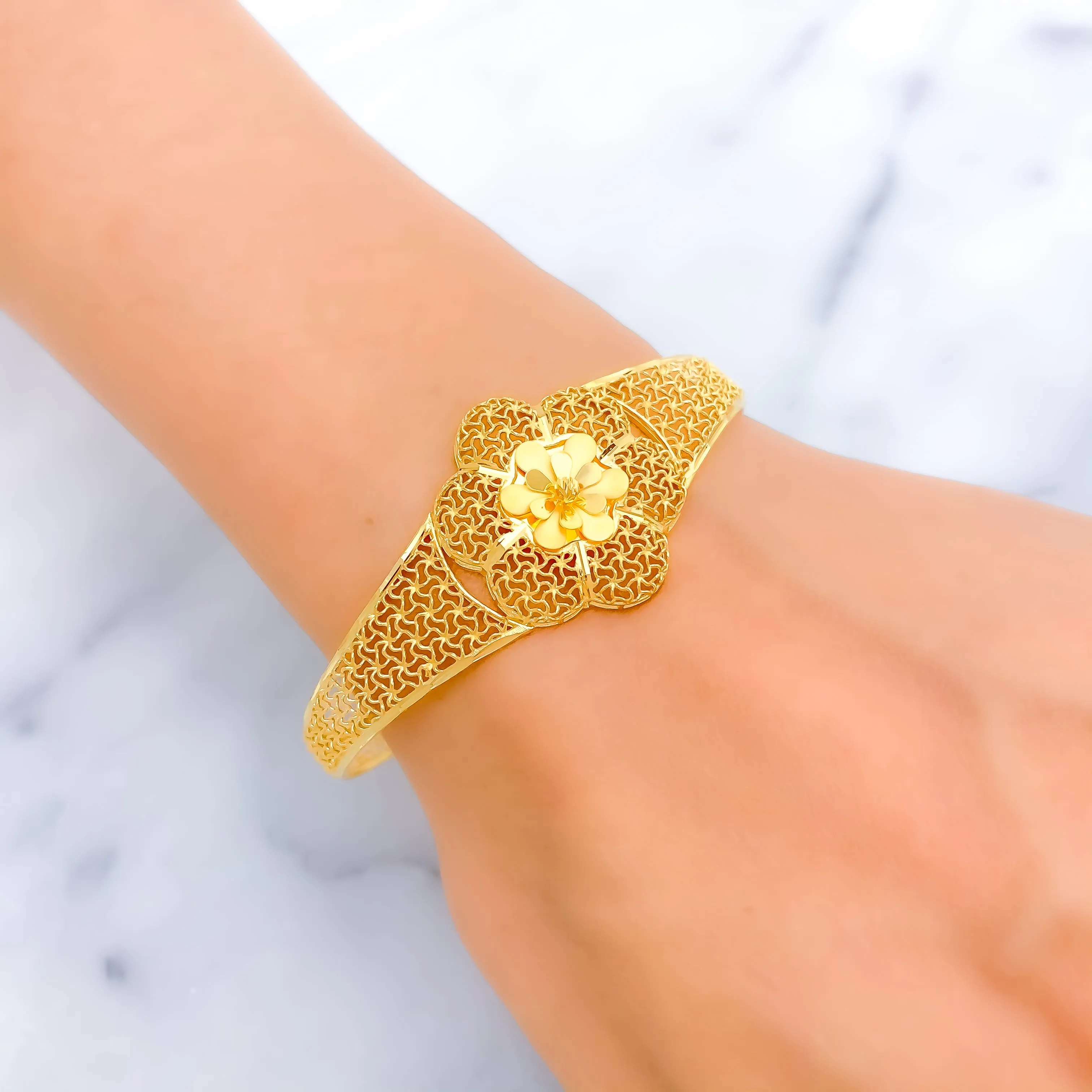 Flawless Floral Jali 22k Gold Bangle Bracelet