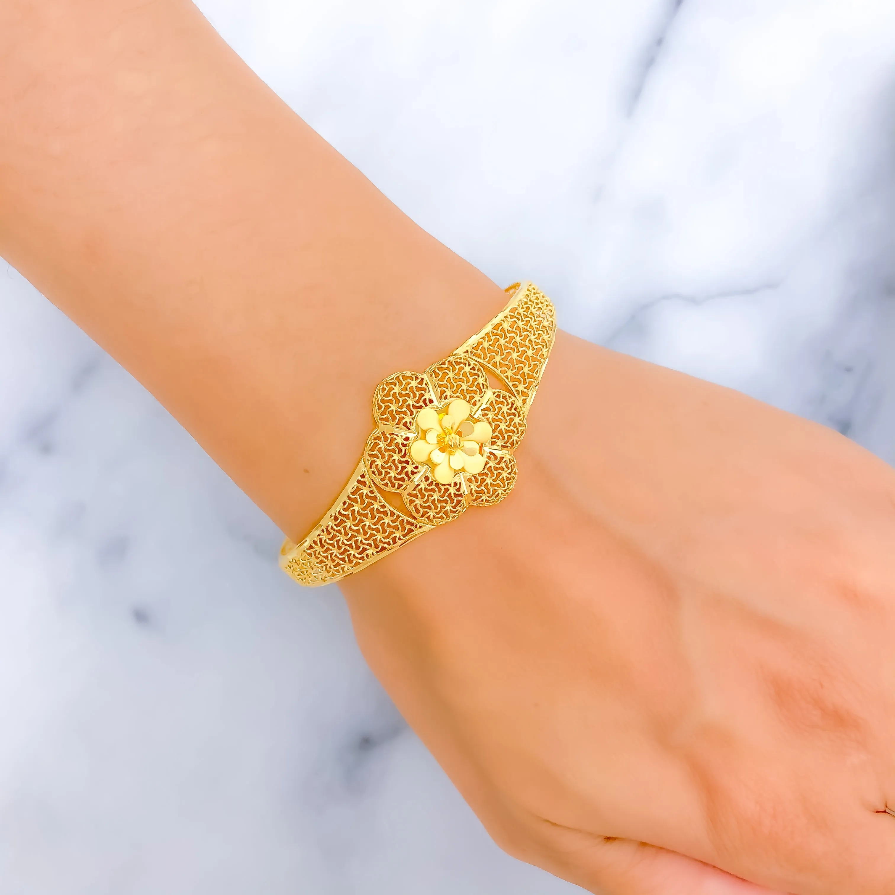 Flawless Floral Jali 22k Gold Bangle Bracelet