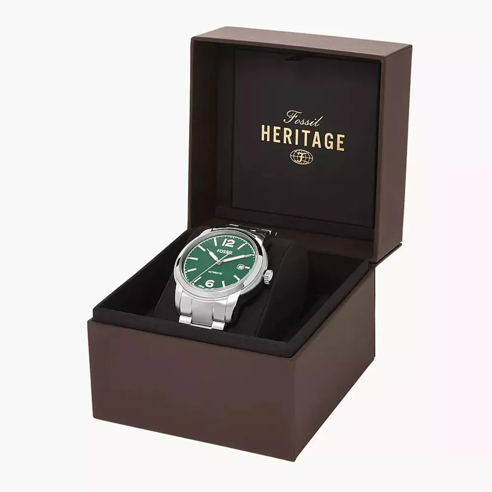 Fossil Heritage Unisex Green Dial Stainless Steel Automatic Watch
