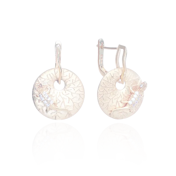 Gecko on Coral Imprinted Disc Earrings