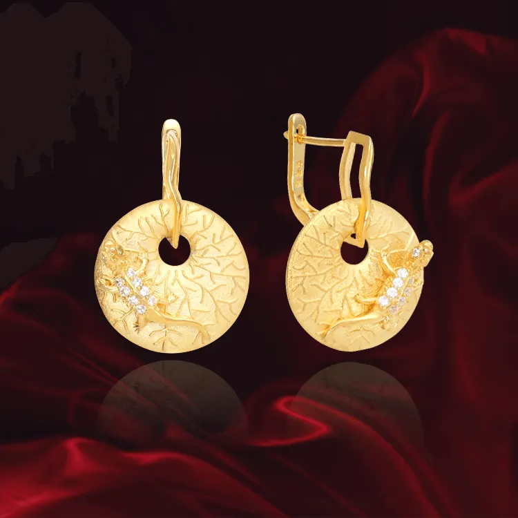 Gecko on Coral Imprinted Disc Earrings