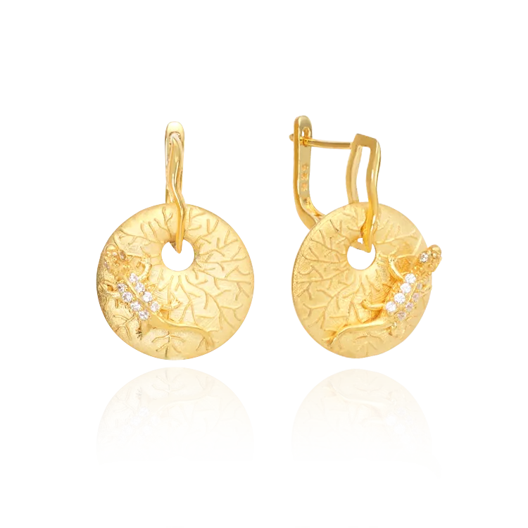 Gecko on Coral Imprinted Disc Earrings