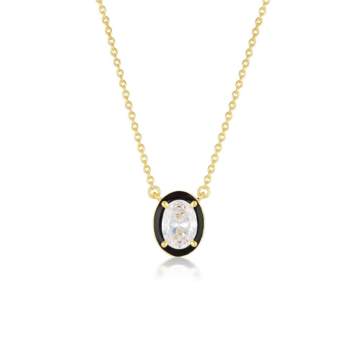 GEORGINI REFLECTION OVAL PENDANT GOLD & BLACK ENAMEL