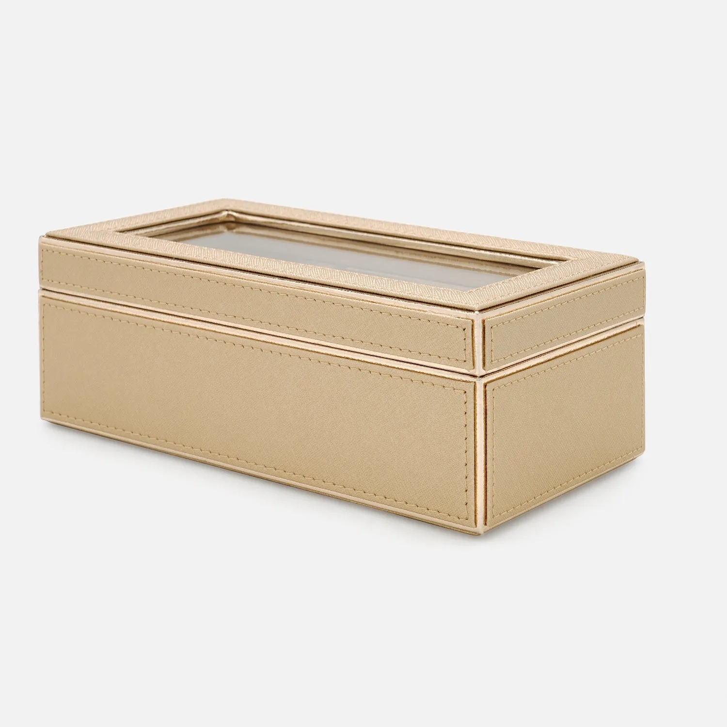 Gold 3 Compartment Faux Leather Watch Box