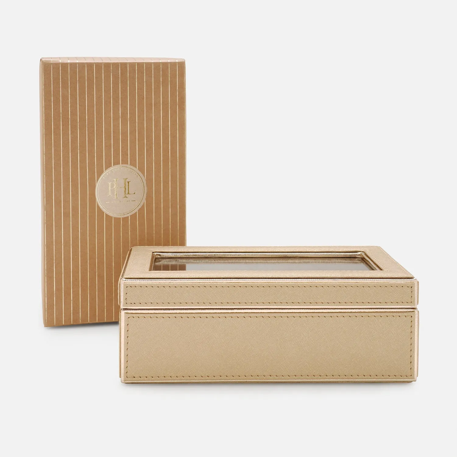 Gold 3 Compartment Faux Leather Watch Box