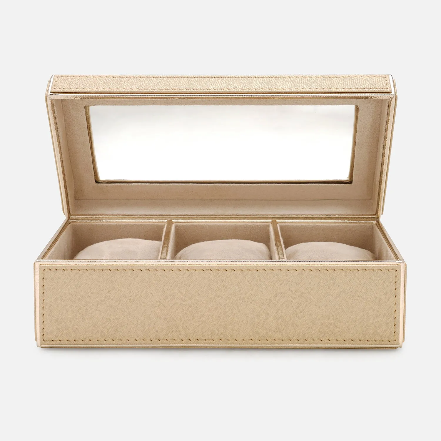 Gold 3 Compartment Faux Leather Watch Box
