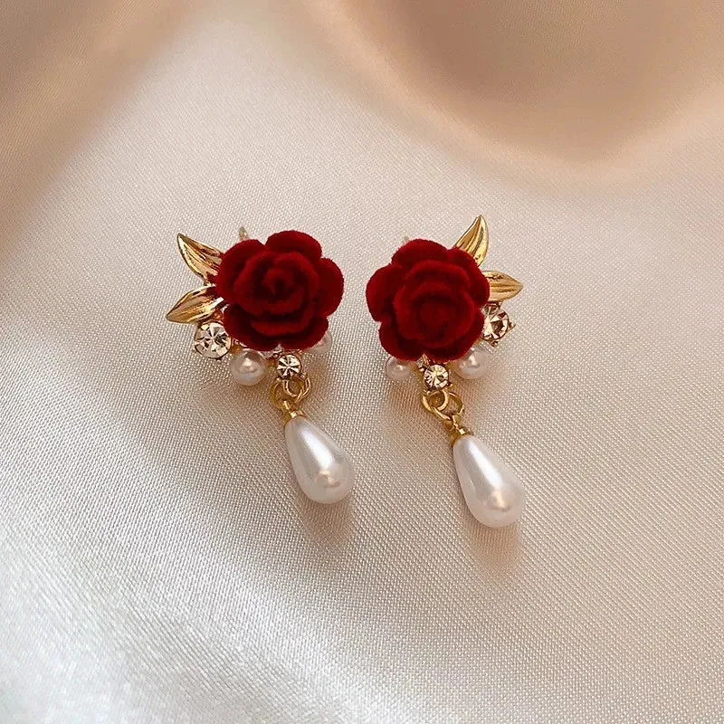 Gold Accented Rose Diamond Pearl Earrings