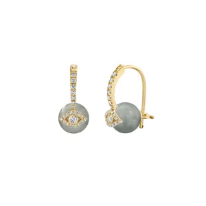 Gold & Diamond Eye Grey Cat's Eye Earrings
