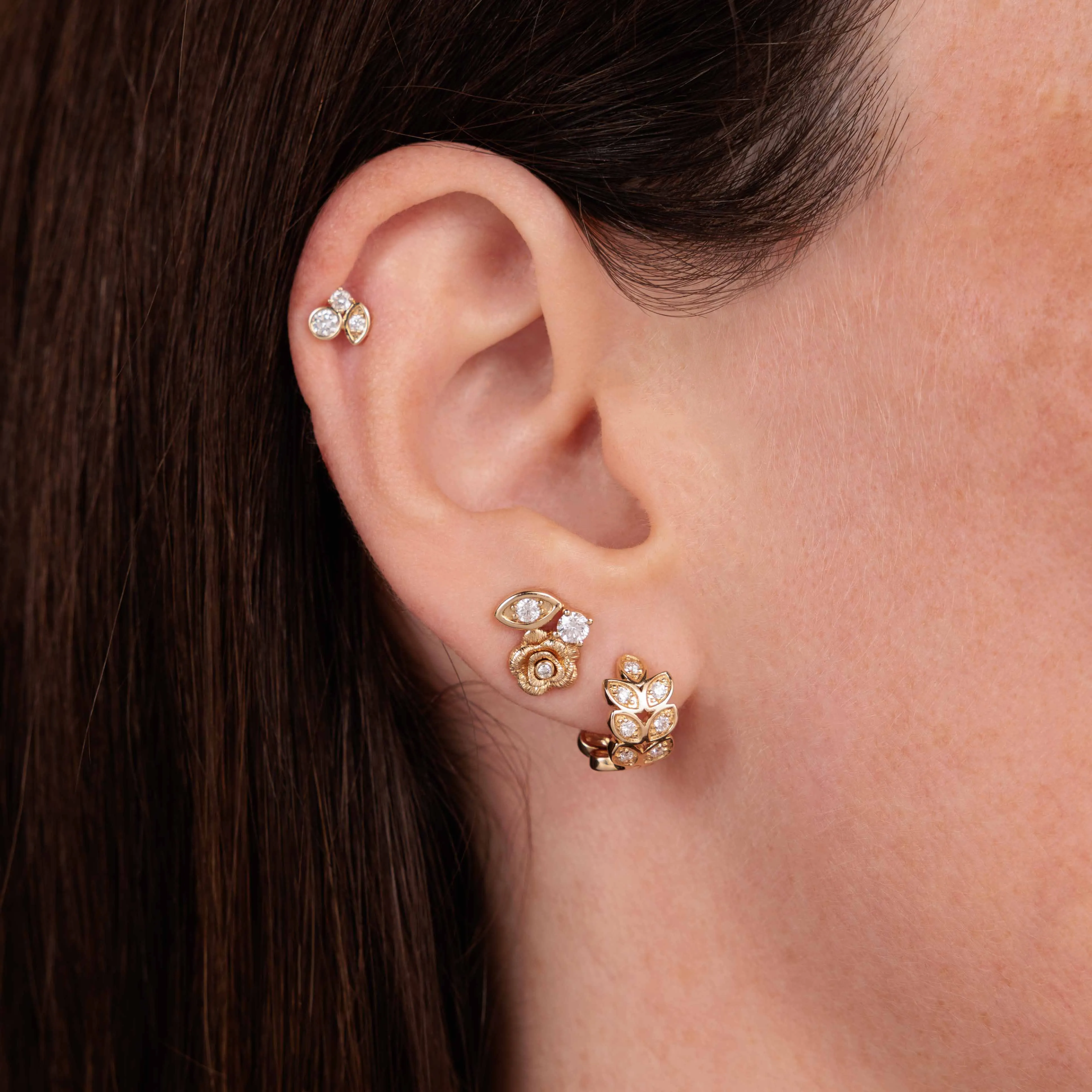 Gold & Diamond Marquise Eye Cluster Stud