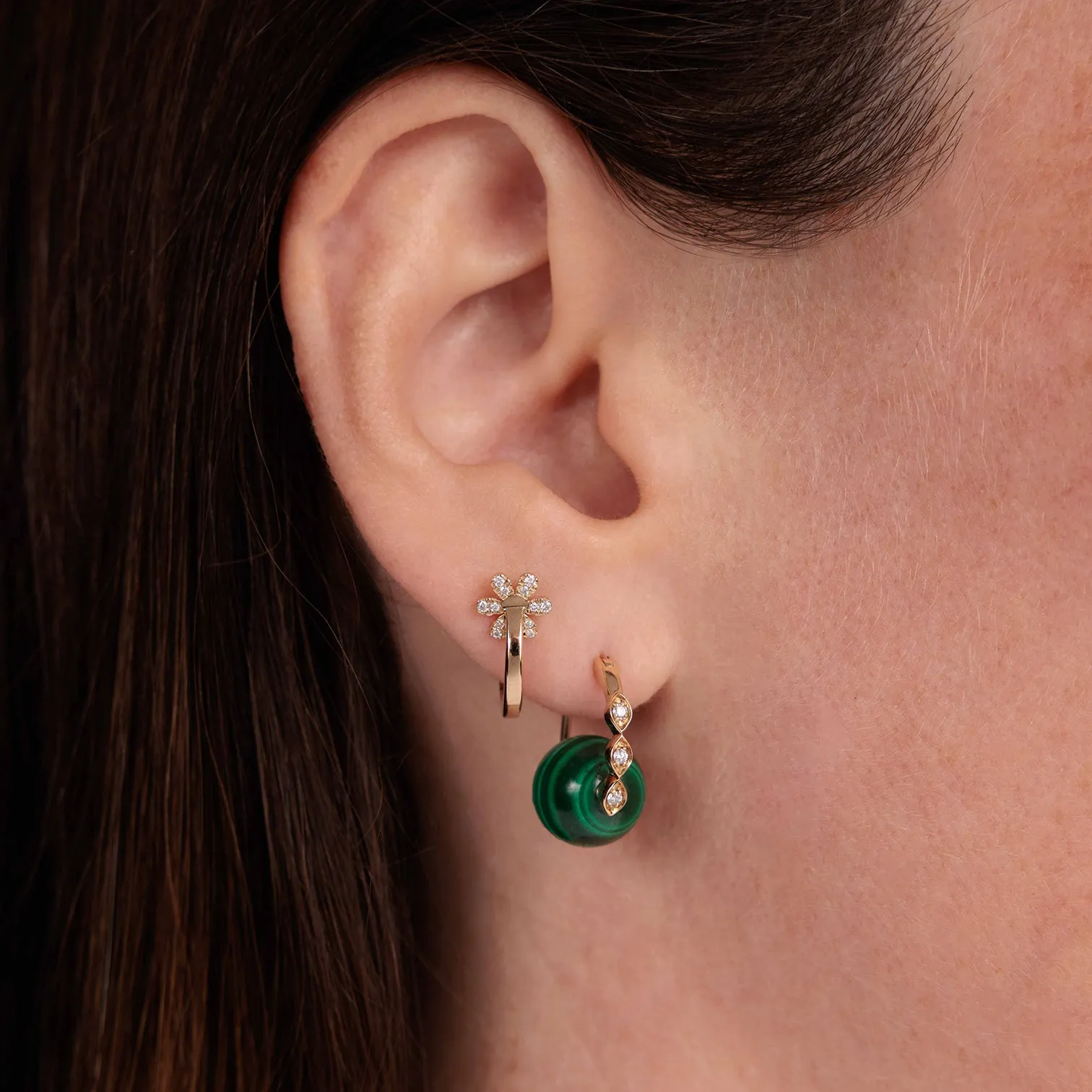 Gold & Diamond Marquise Eye Malachite Earrings