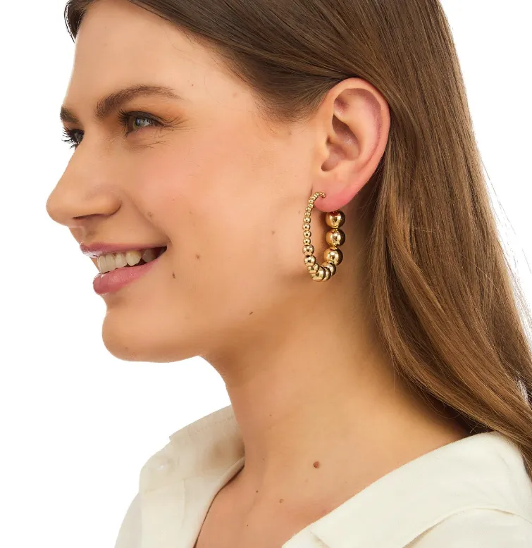Gold Ball Hoop Earrings
