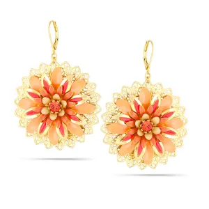 GOLD CORAL PEACH FLOWER DISC  EARRINGS #233CR3501 (10E1)