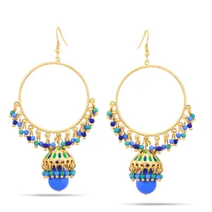 GOLD MULTICOLOR BEADS BLUE TEARDROP  EARRING #SQ3188BLU (MA5)