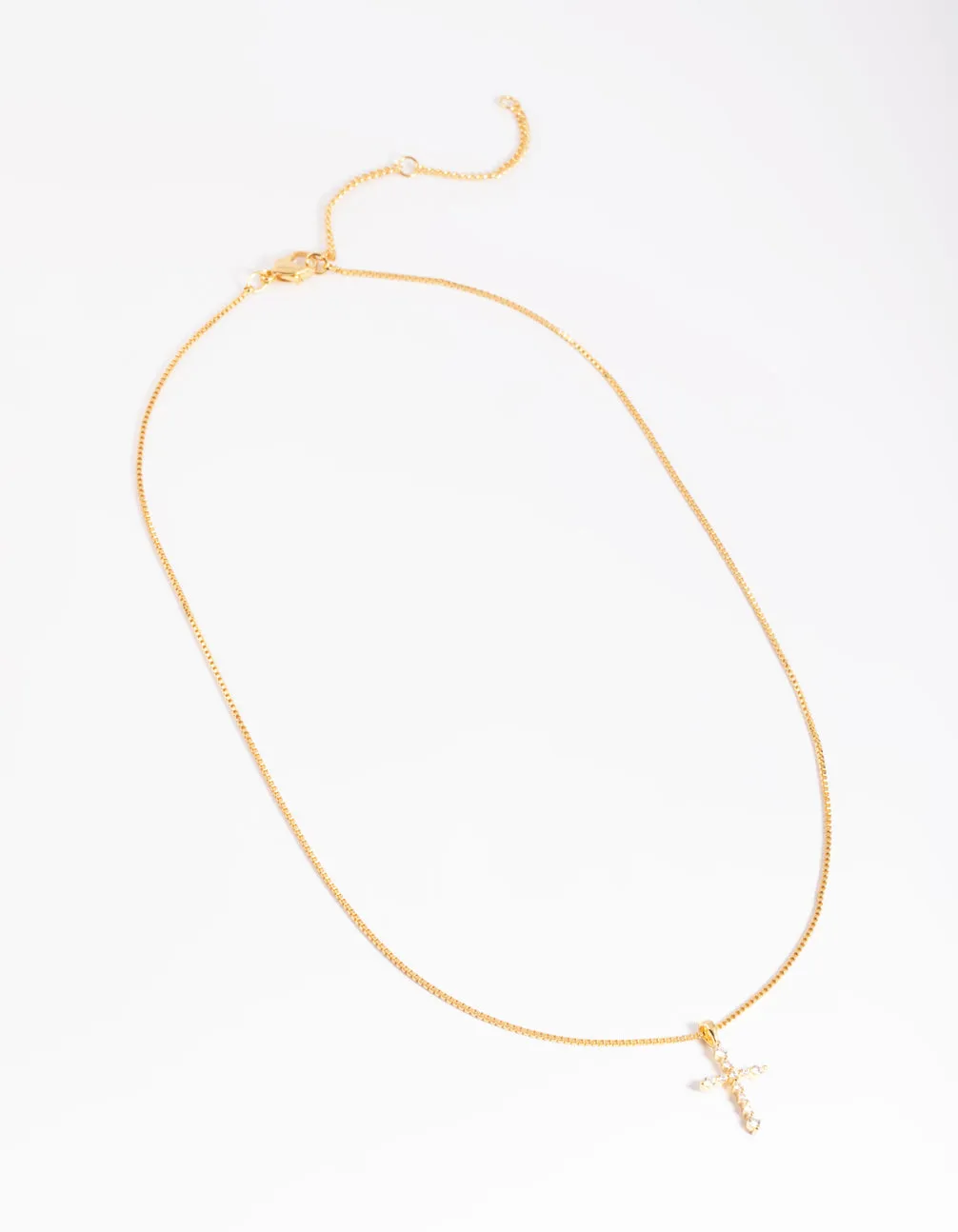 Gold Plated Cubic Zirconia Cross Chain Necklace
