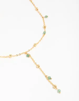 Gold Plated Green Semi Precious Ball Y-Necklace