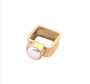Gold Plated Square Ring with Bezel Set Fresh Water Pearl 120-1 | Erika Williner Designs