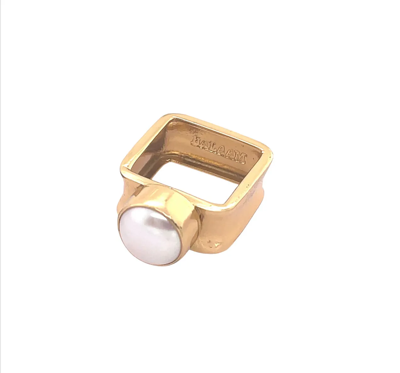 Gold Plated Square Ring with Bezel Set Fresh Water Pearl 120-1 | Erika Williner Designs
