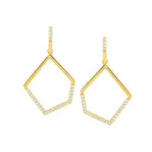 Gold Plated Sterling Silver Bead Set Cubic Zirconias Open Abstract Drop Earrings E529G