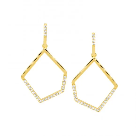 Gold Plated Sterling Silver Bead Set Cubic Zirconias Open Abstract Drop Earrings E529G