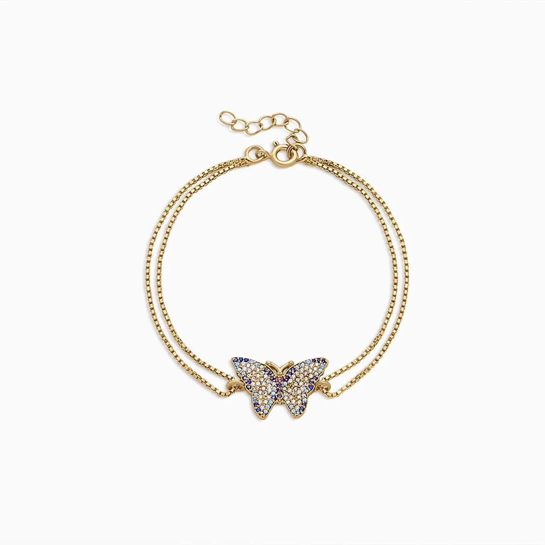 Gold plated Sterling Silver Cz Butterfly Bracelet for Women