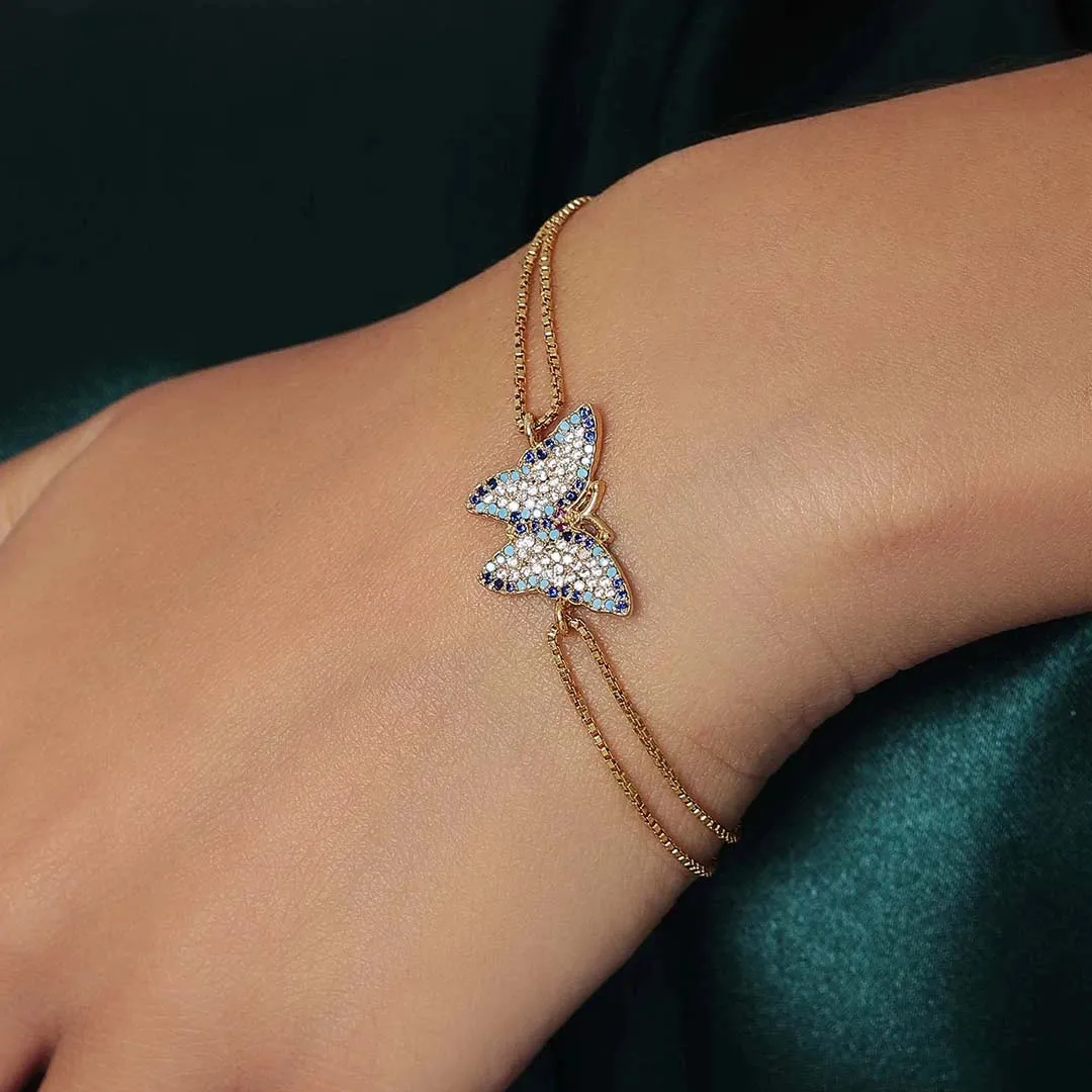 Gold plated Sterling Silver Cz Butterfly Bracelet for Women