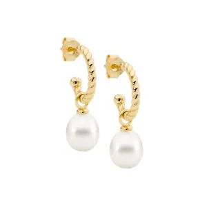 Gold Plated Sterling Silver Twist Hoop and Freshwater Pearl Earrings 13mm E577G