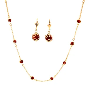 Goldstone Red Aventurine Rolo Chain Necklace and 1cm Earrings