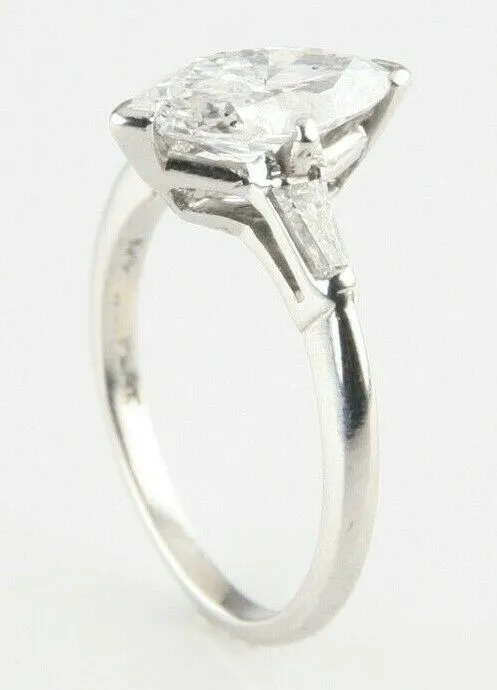 Gorgeous Platinum 1.59 ct Marquise Solitaire Unity Band w/ Accents Size 5.75