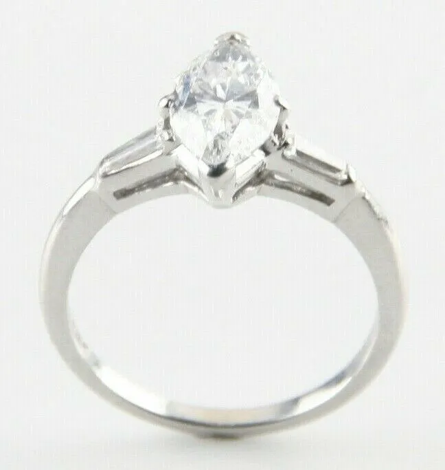 Gorgeous Platinum 1.59 ct Marquise Solitaire Unity Band w/ Accents Size 5.75