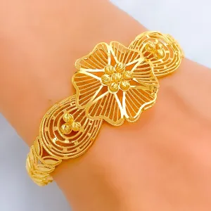 Graceful Striped Flower 22k Gold Bangle Bracelet