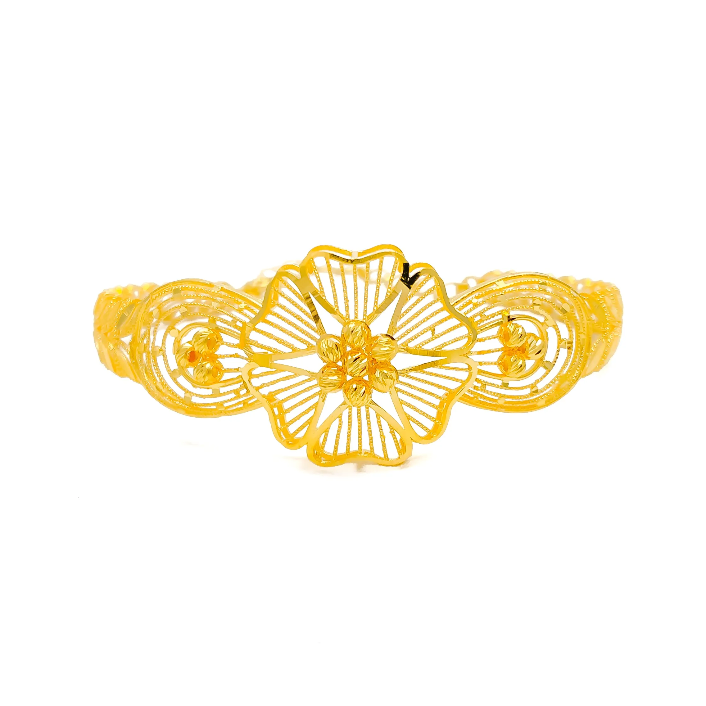 Graceful Striped Flower 22k Gold Bangle Bracelet