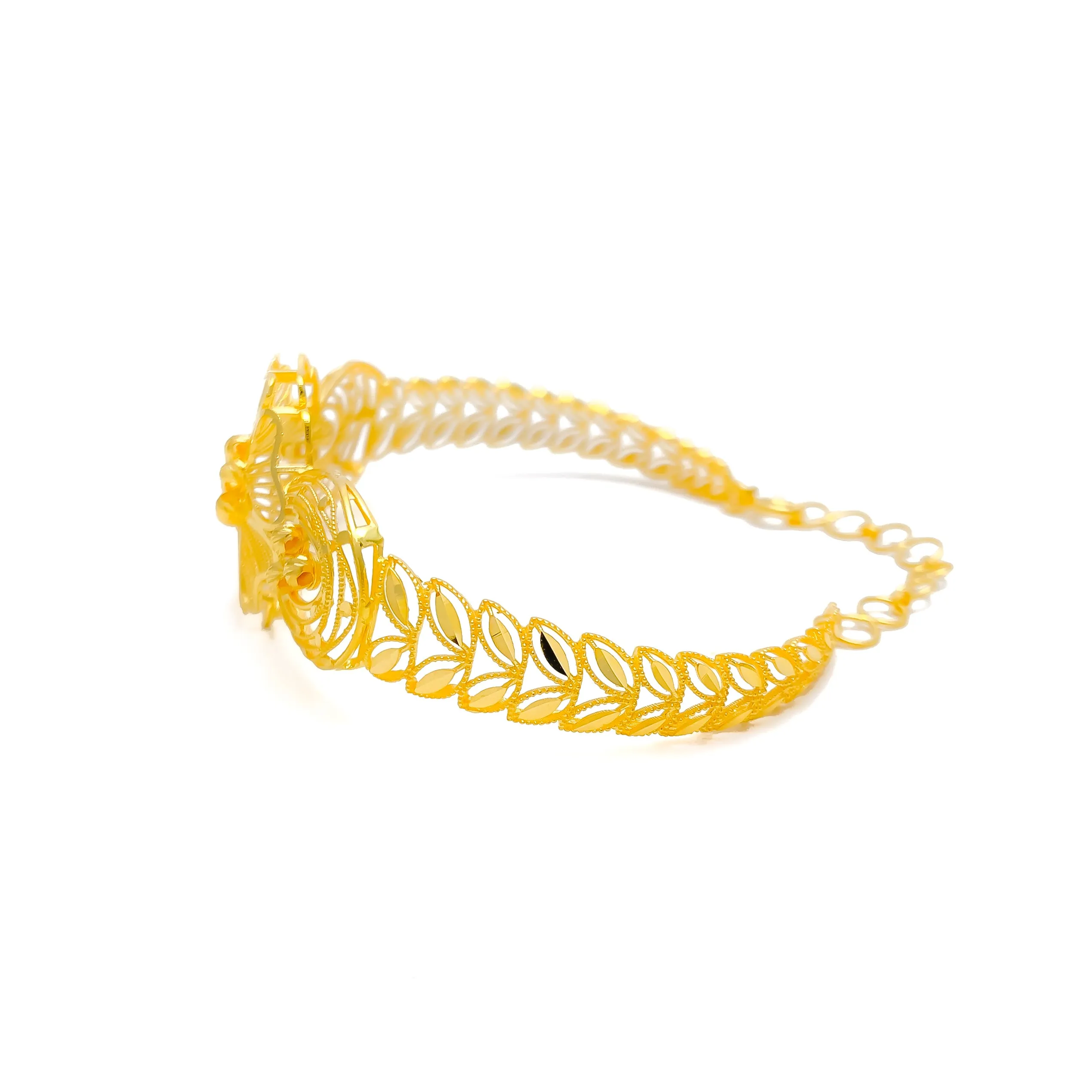 Graceful Striped Flower 22k Gold Bangle Bracelet