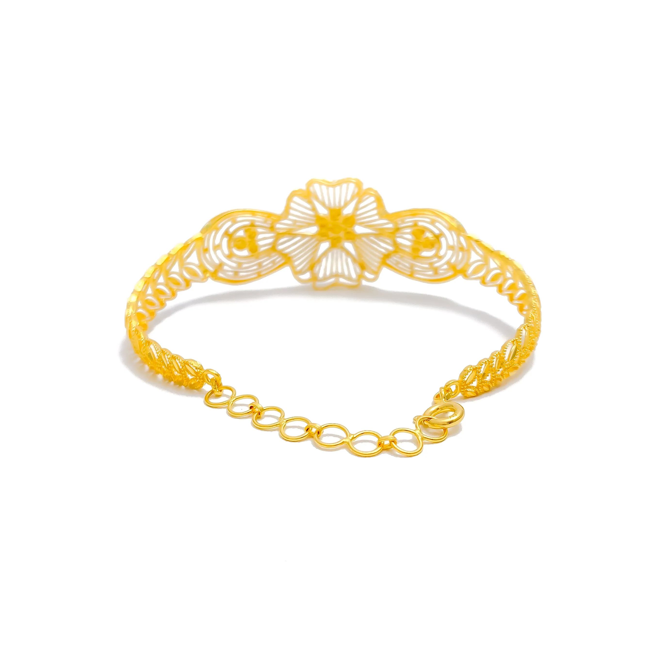 Graceful Striped Flower 22k Gold Bangle Bracelet