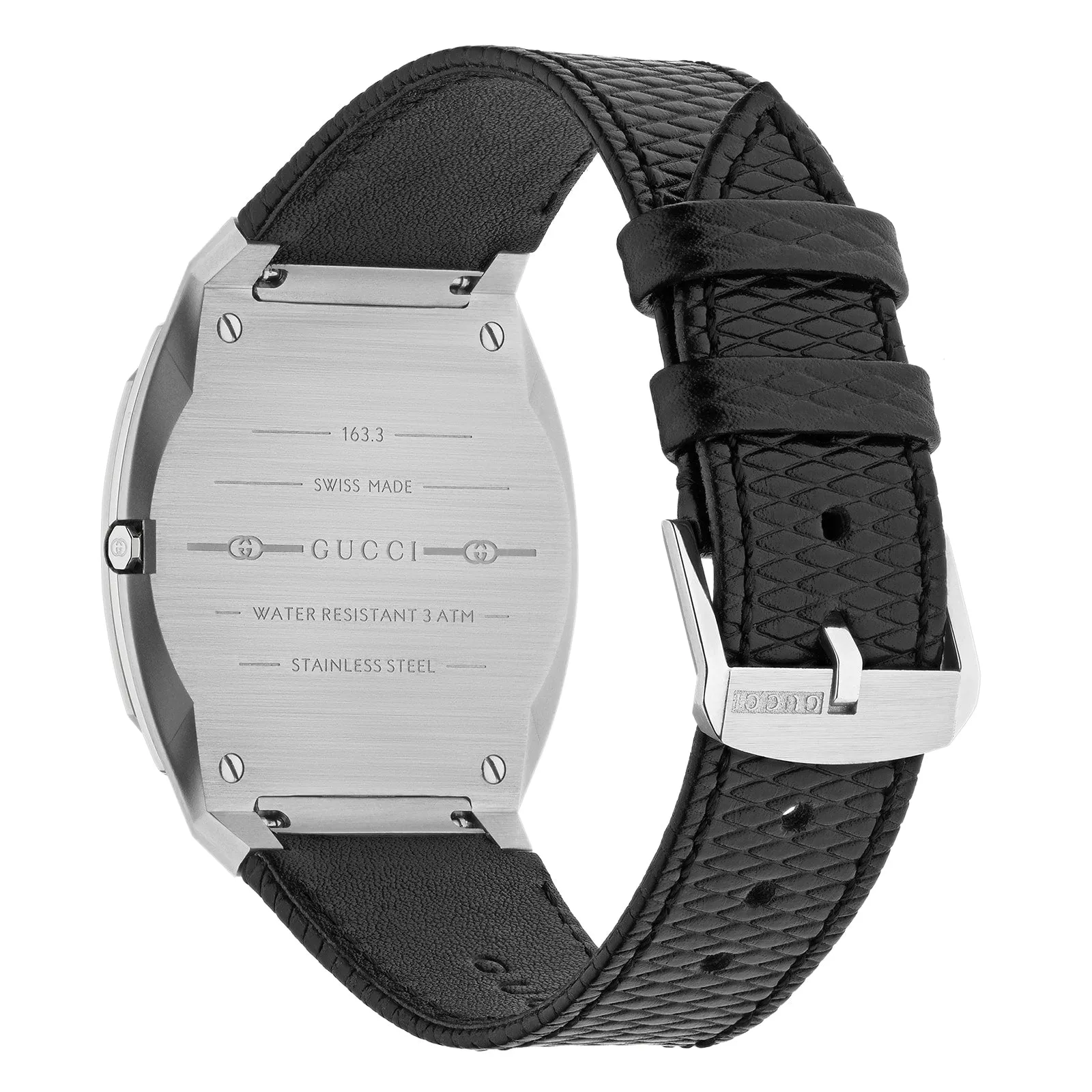 Gucci 25H Quartz Silver Brass Dial Leather Unisex Watch YA163419