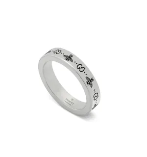 Gucci GG and Bee Engraved Aged Silver Ring Size 9