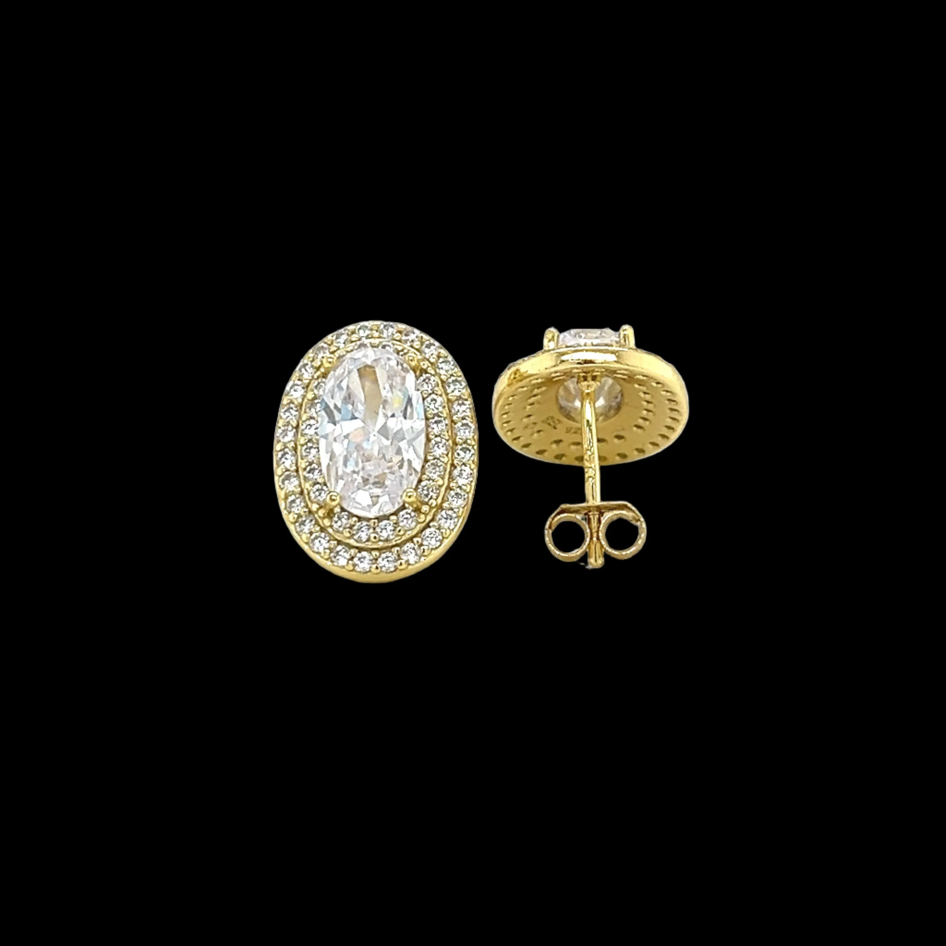 Halo Stud Oval Cubic Zirconia Sterling Silver - C244539