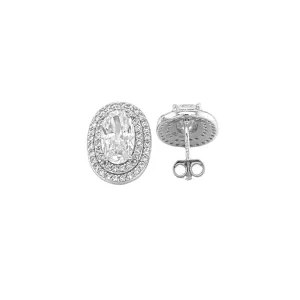Halo Stud Oval Cubic Zirconia Sterling Silver - C244539