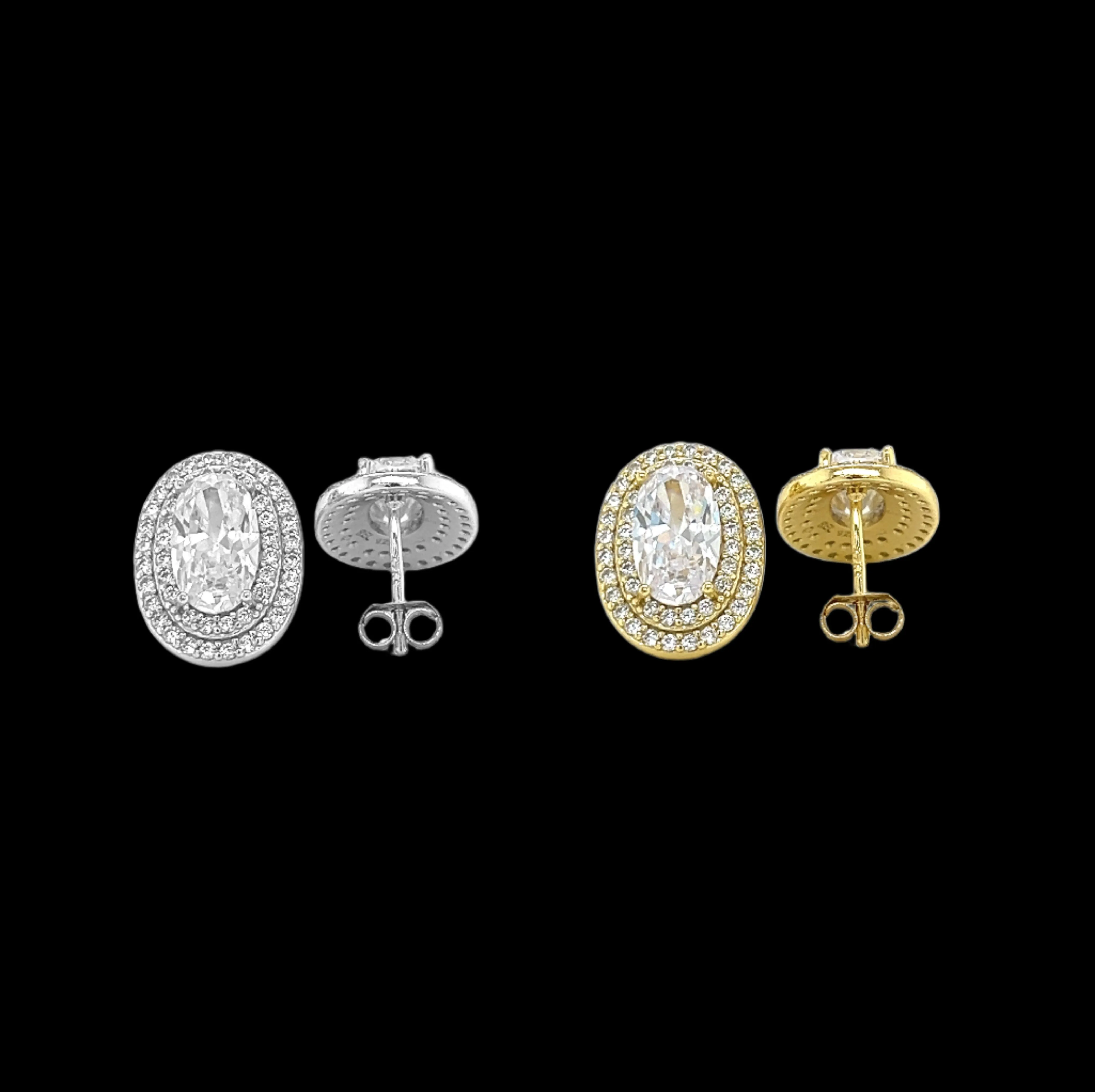 Halo Stud Oval Cubic Zirconia Sterling Silver - C244539