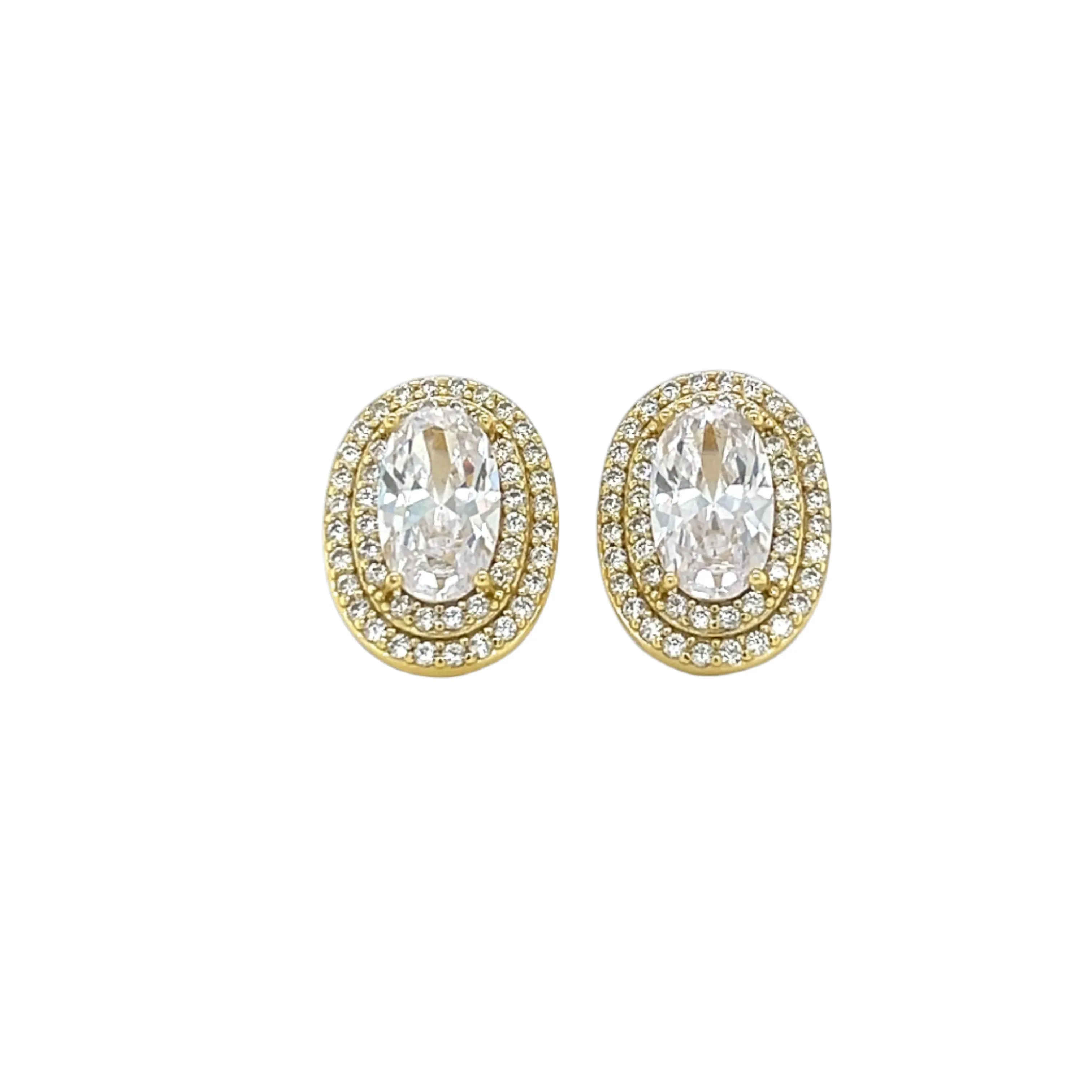 Halo Stud Oval Cubic Zirconia Sterling Silver - C244539
