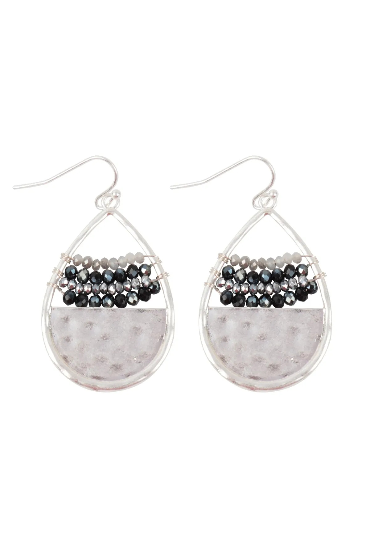 HAMMERED TEARDROP W/ RONDELLE BEADS FISH HOOK EARRINGS