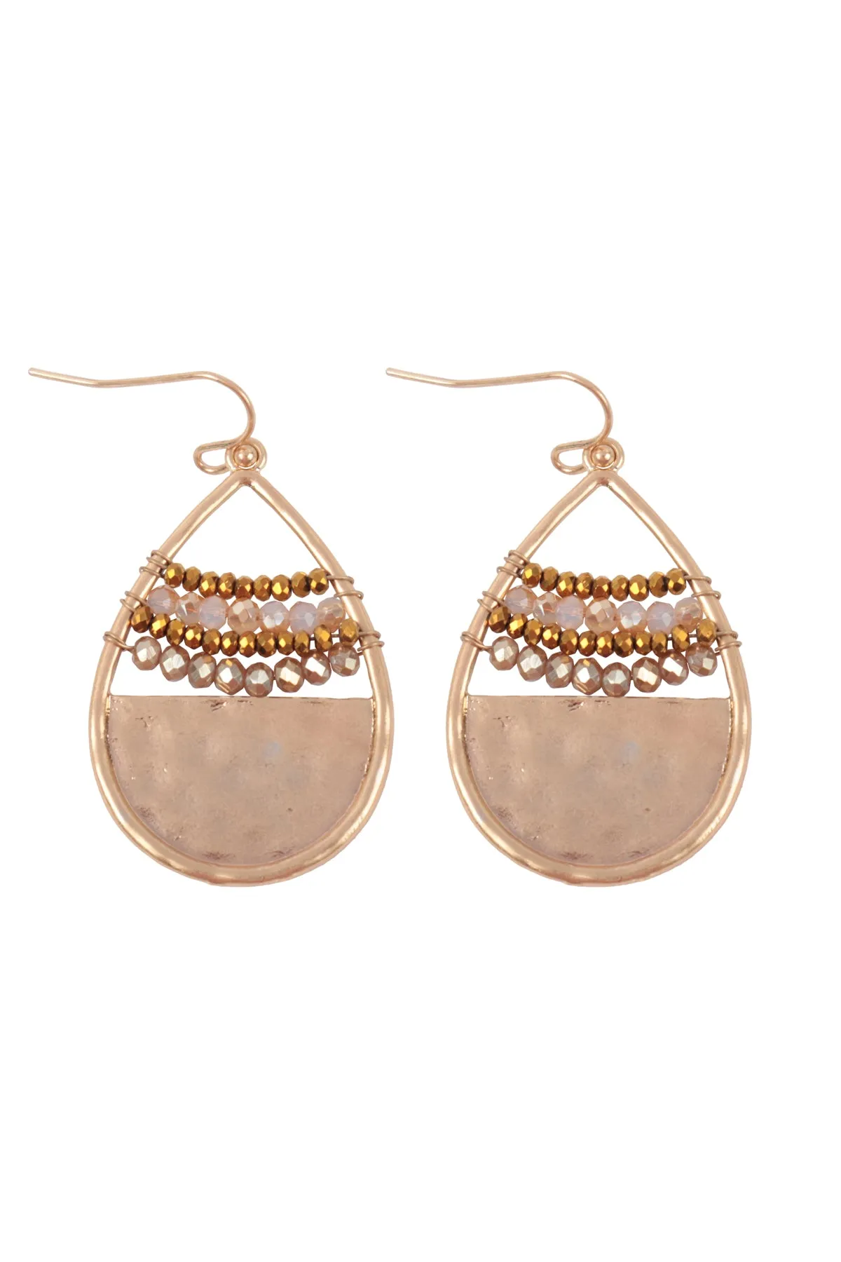 HAMMERED TEARDROP W/ RONDELLE BEADS FISH HOOK EARRINGS