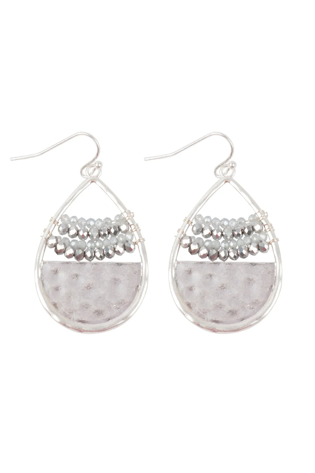 HAMMERED TEARDROP W/ RONDELLE BEADS FISH HOOK EARRINGS